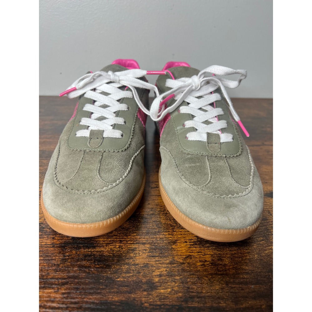 Boden Erin Retro Tennis Trainers Olive Green Suede Pink Metallic Sneakers EU 40 - Picture 3 of 8
